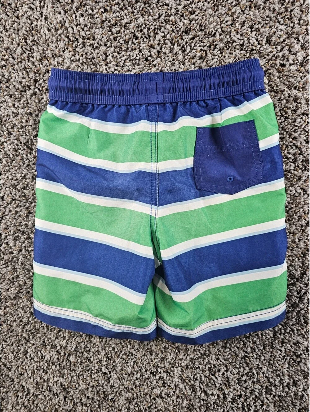 Lands End Boys Sz M Swimsuit Swim Trunks Blue Green Striped